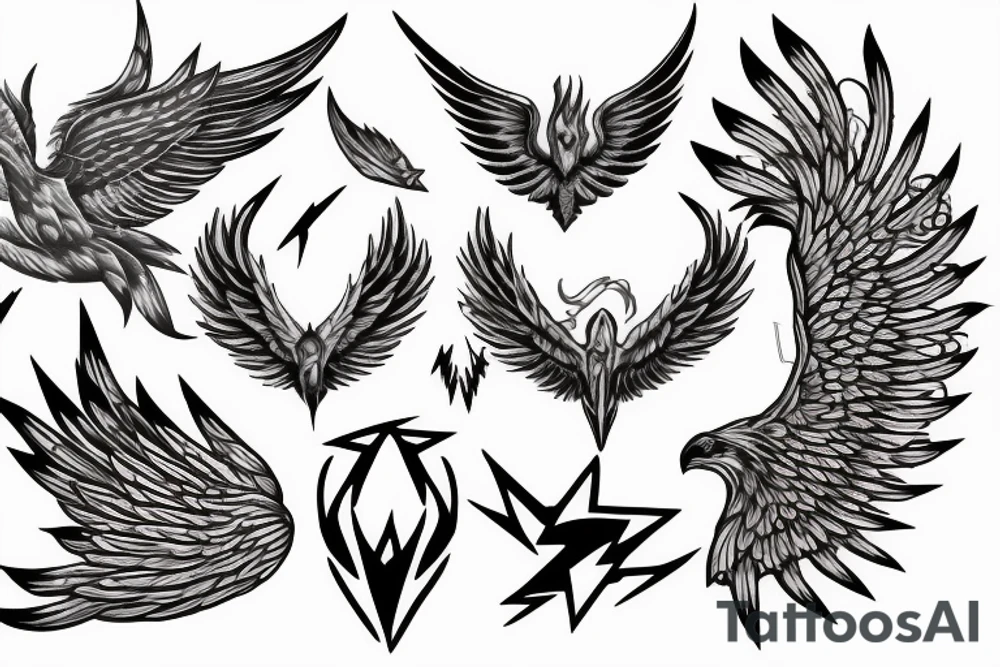 lightning bolt, wings, phoenix, storm, Phoenician tattoo idea