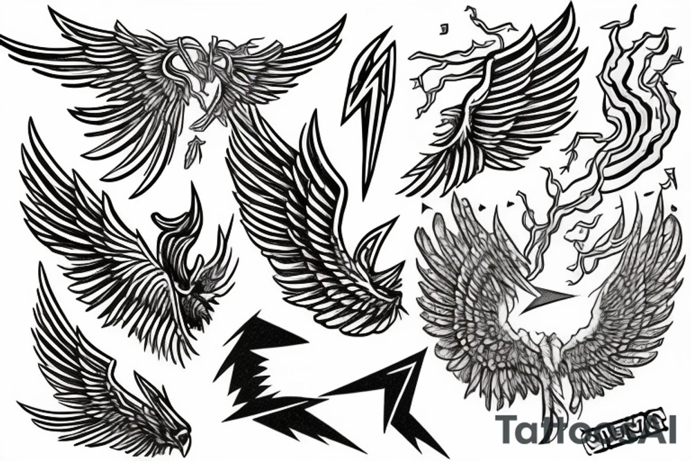lightning bolt, wings, phoenix, storm, Phoenician tattoo idea