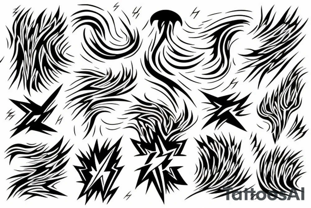 lightning bolt, phoenix, storm, abstract tattoo idea