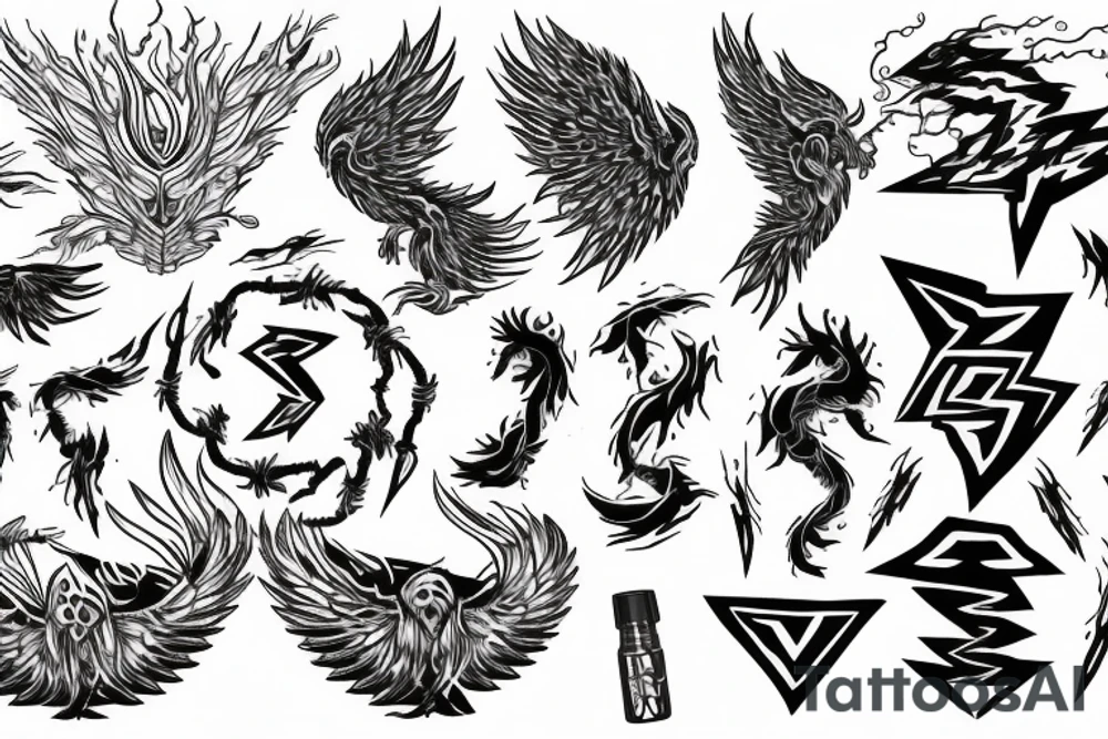 creative, artistic, lightning bolt, phoenix,  hd tattoo idea