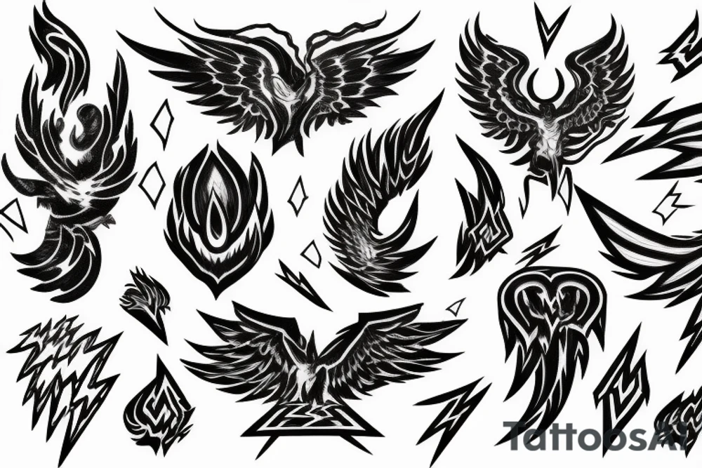 creative, artistic, lightning bolt, phoenix,  hd tattoo idea