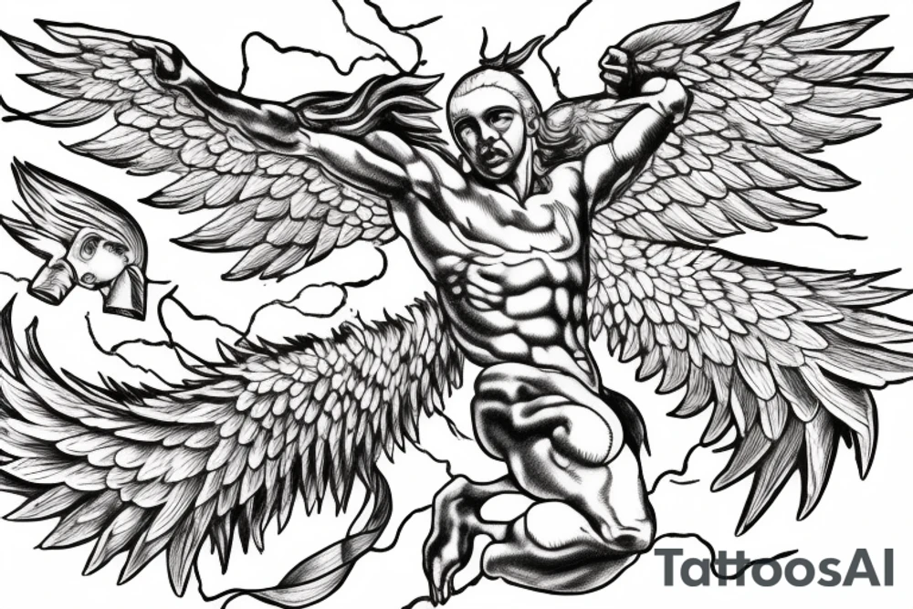 lightning, icarus, creative, success, Michelangelo style, courage, fight, power tattoo idea