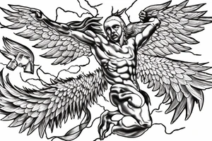 lightning, icarus, creative, success, Michelangelo style, courage, fight, power tattoo idea