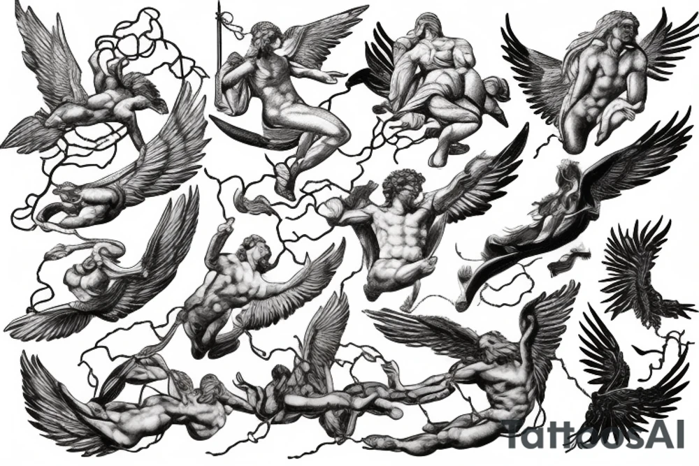 lightning, icarus, creative, success, Michelangelo style, courage, fight, power tattoo idea