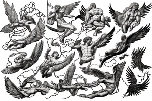 lightning, icarus, creative, success, Michelangelo style, courage, fight, power tattoo idea