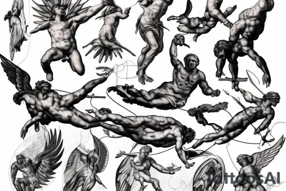lightning, icarus, creative, success, Michelangelo style, courage, fight, power tattoo idea lightning, icarus, creative, success, Michelangelo style, courage, fight, power tattoo idea