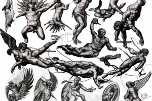 lightning, icarus, creative, success, Michelangelo style, courage, fight, power tattoo idea