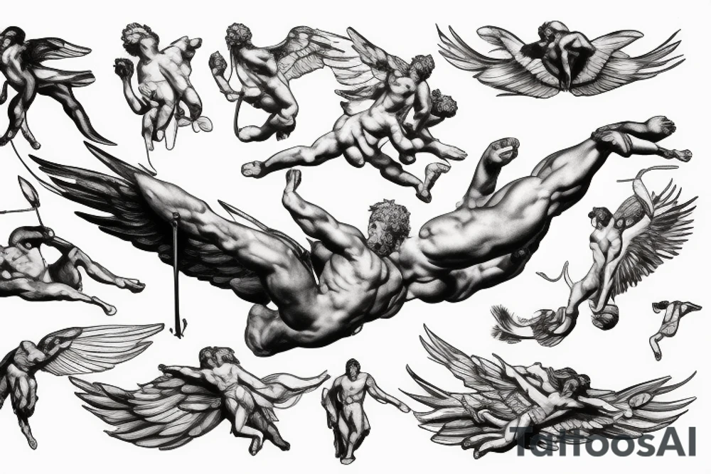 lightning, icarus, creative, success, Michelangelo style, courage, fight, power tattoo idea