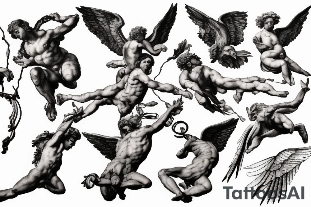 lightning, icarus, creative, success, Michelangelo style, courage, fight, power tattoo idea