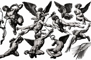 lightning, icarus, creative, success, Michelangelo style, courage, fight, power tattoo idea