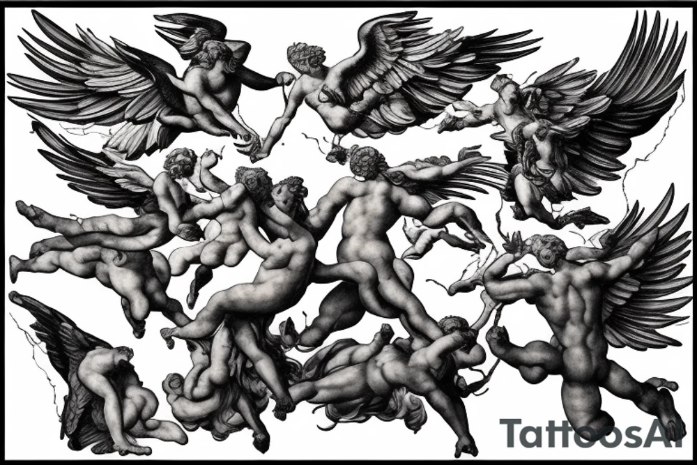 lightning, icarus, creative, success, Michelangelo style, courage, fight, power tattoo idea
