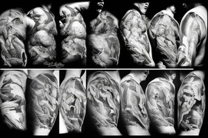 lightning, icarus, creative, success, Michelangelo style, courage, fight, power, hard black lines, maximalist, clouds, HD tattoo idea