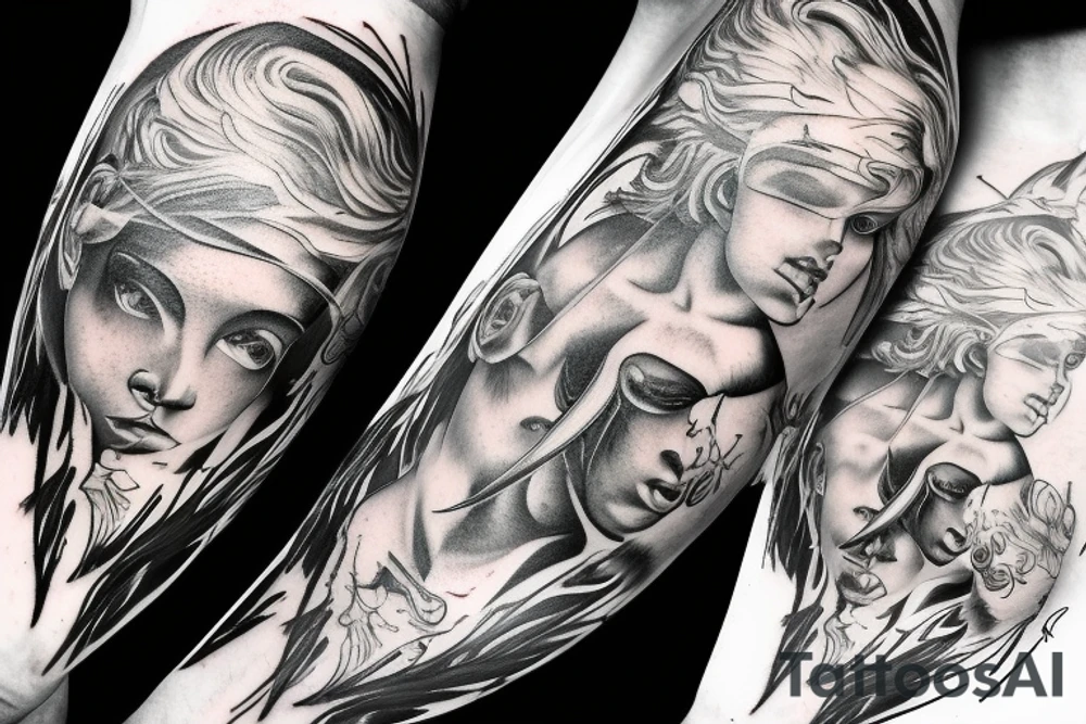 one lightning, icarus, creative, success, Michelangelo style, courage, fight, power, hard black lines, maximalist, clouds, HD tattoo idea
