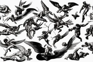 one lightning, icarus, creative, success, Michelangelo style, courage, fight, power, hard black lines, maximalist, HD, lightning, strike tattoo idea