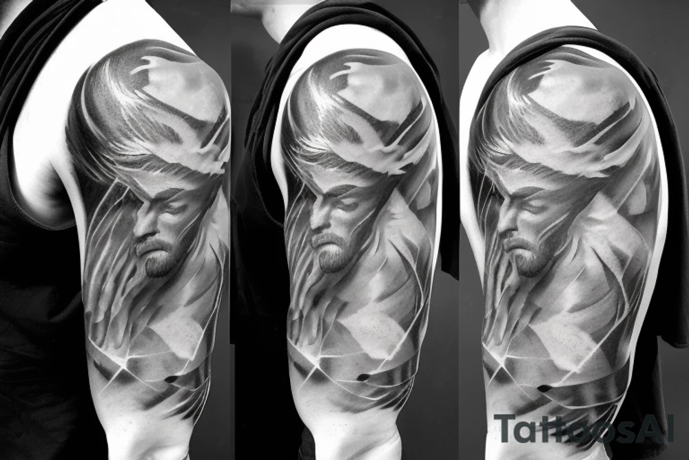 one lightning, icarus, creative, success, Michelangelo style, courage, fight, power, hard black lines, maximalist, HD, lightning, strike tattoo idea