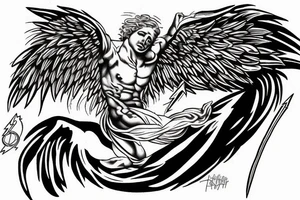 one lightning, icarus, creative, success, Michelangelo style, courage, fight, power, hard black lines, maximalist, HD, lightning, strike tattoo idea