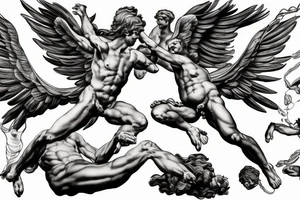 one lightning, icarus, creative, success, Michelangelo style, courage, fight, power, hard black lines, maximalist, HD, lightning, strike tattoo idea