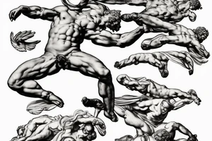 one lightning, icarus, falling, success, Michelangelo style, courage, fight, power, hard black lines, maximalist, HD, lightning, strike tattoo idea