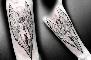 one lightning, falling icarus, phoenix, war, sword,, success, Michelangelo style, courage, fight, power, sharp black lines, maximalist, HD, lightning, strike tattoo idea