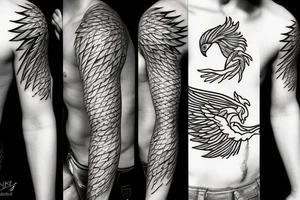 lightning, icarus, phoenix, successful, fight, winner, abstract and simplistic tattoo idea