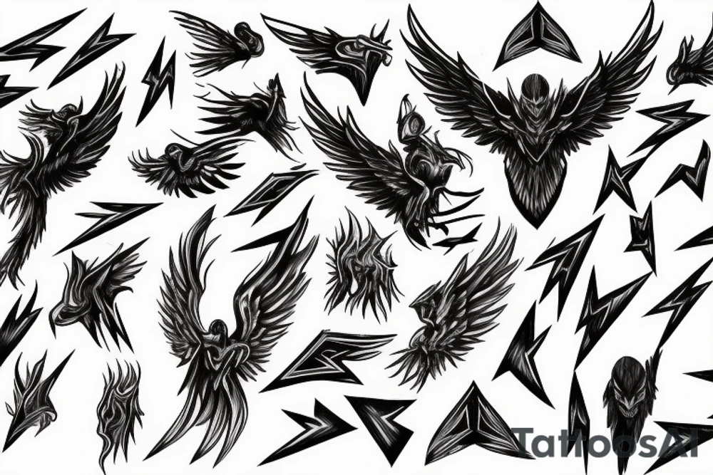 wings, fighting war, fallen angel, lightning storm, lightning strike, lightning, bold lightning tattoo idea