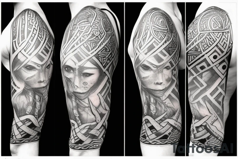 Viking warrior woman with baby tattoo idea