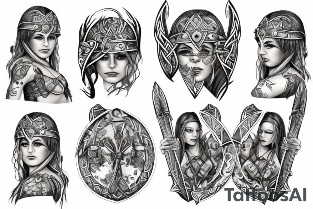 Viking warrior woman with baby tattoo idea