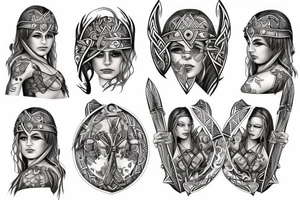 Viking warrior woman with baby tattoo idea