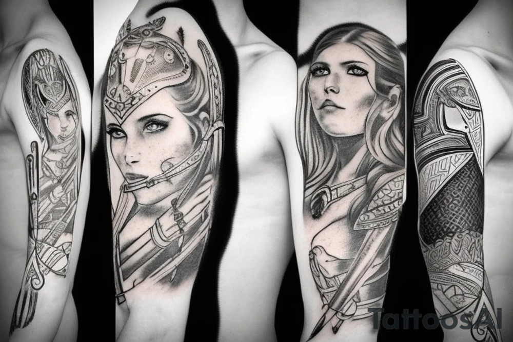 Viking warrior woman with baby tattoo idea