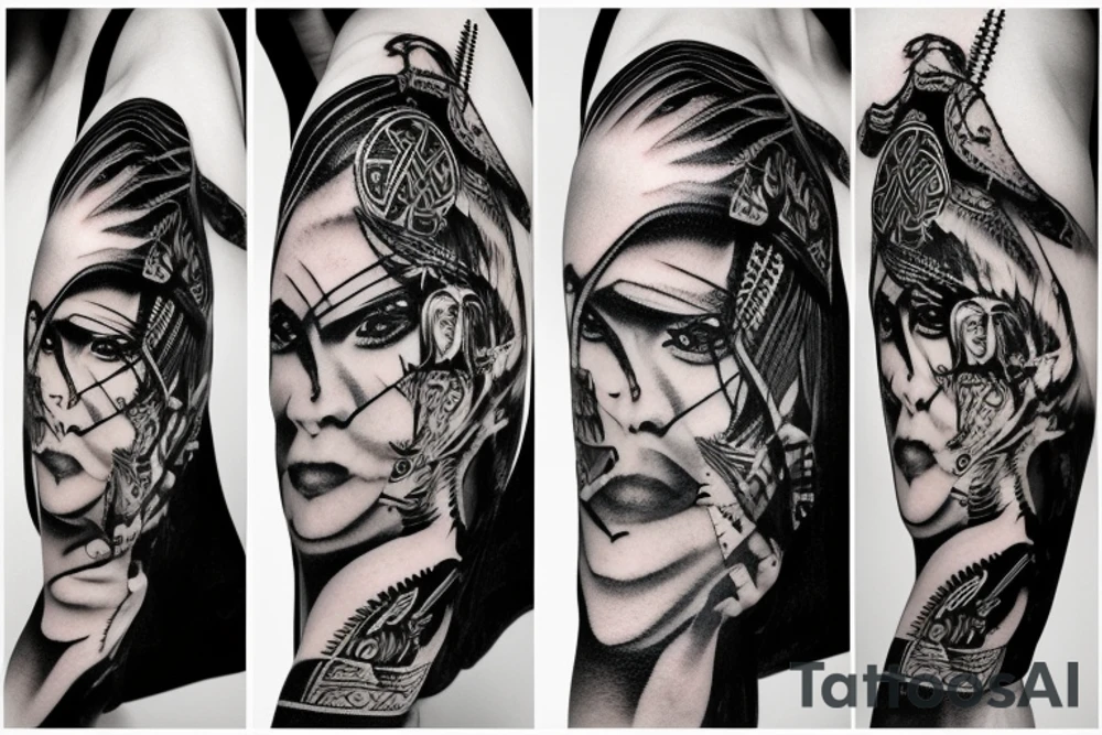 Viking warrior woman with baby tattoo idea