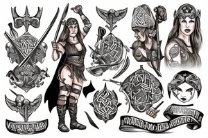 Viking warrior woman holding baby tattoo idea