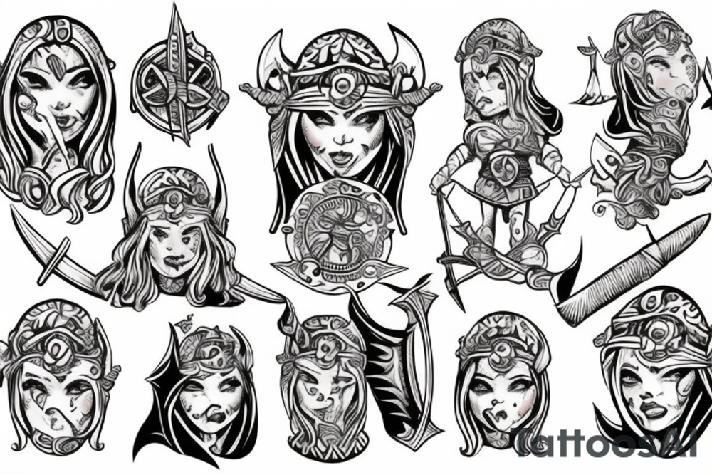 Viking warrior woman holding baby tattoo idea