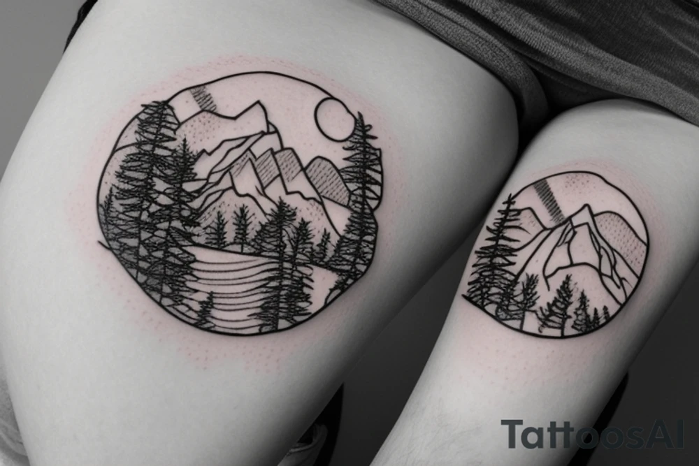 Mountains with vines and trees and baseballs tattoo idea