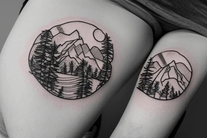 Mountains with vines and trees and baseballs tattoo idea
