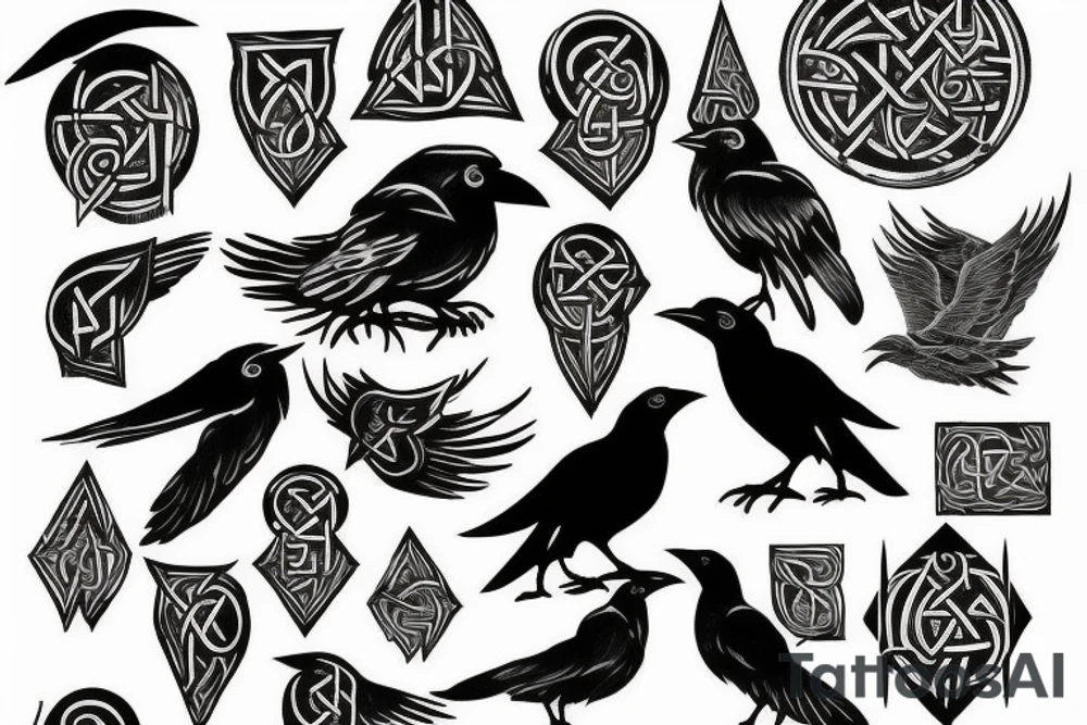raven with Viking runes tattoo idea