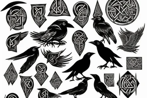 raven with Viking runes tattoo idea