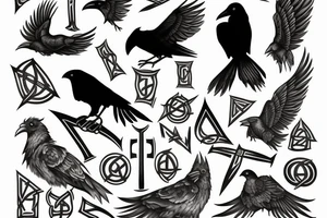 raven with Viking runes tattoo idea