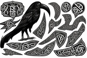 big raven with Viking runes tattoo idea