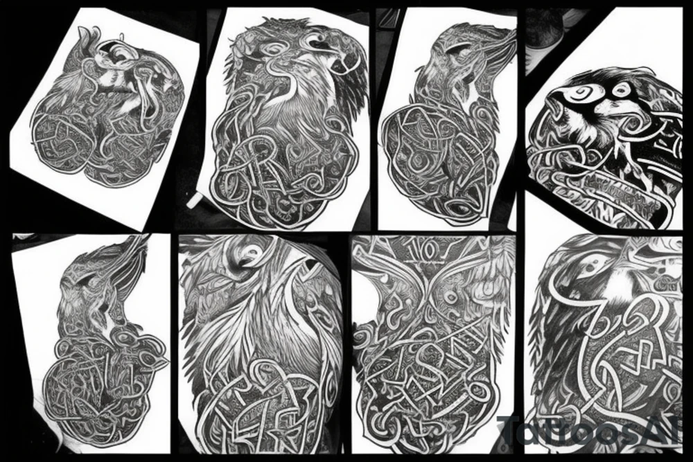 big raven with Viking runes tattoo idea
