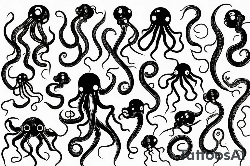 Octopus with long tentacles looking curious tattoo idea