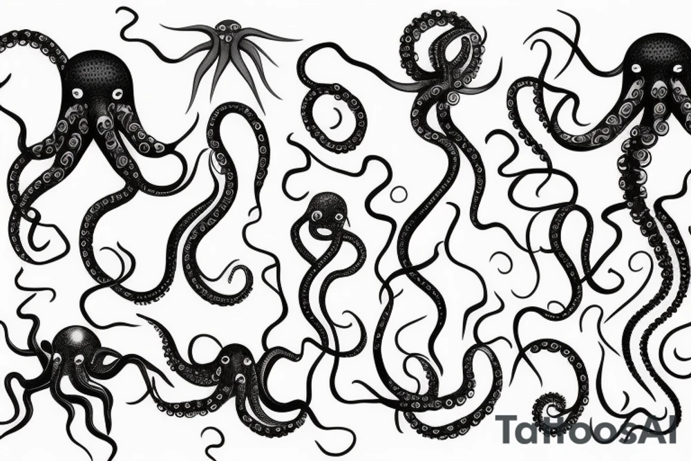 Octopus with long tentacles looking curious tattoo idea