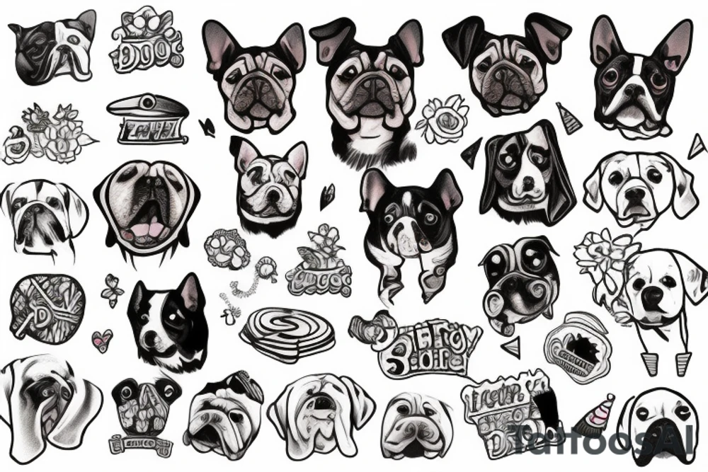 Dog portrait loves chasing toys tattoo idea