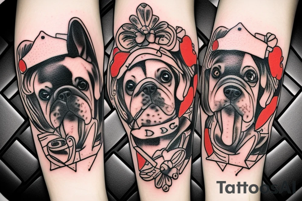 Dog portrait loves chasing toys tattoo idea