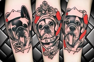 Dog portrait loves chasing toys tattoo idea
