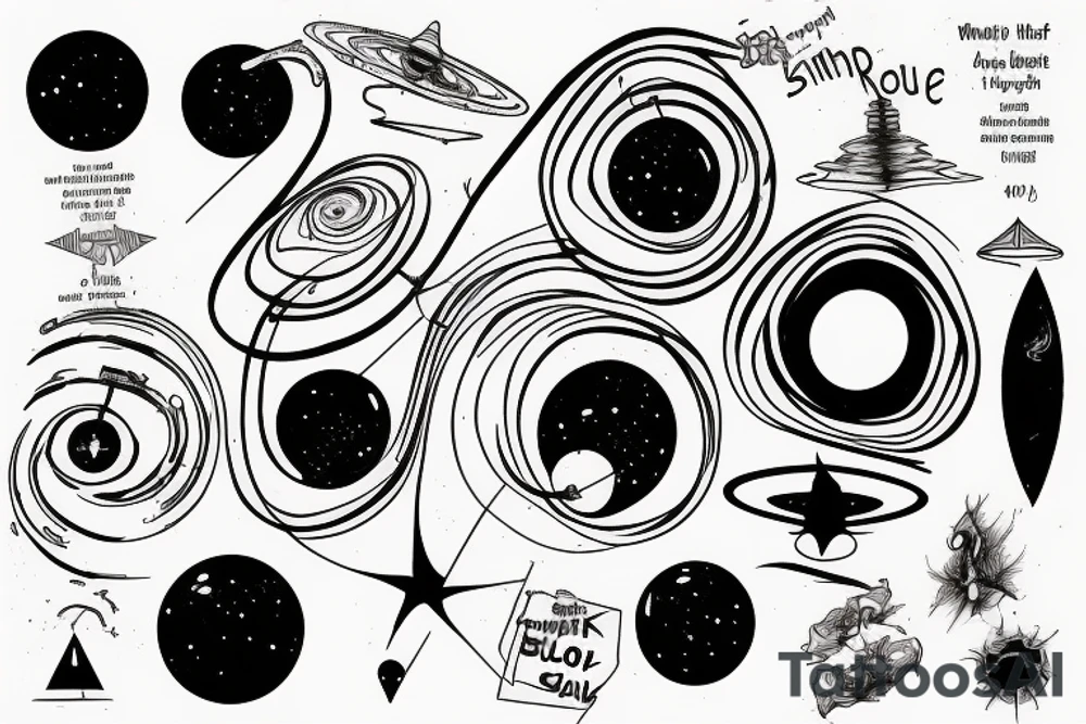 Black hole diagram where a planck scale indicator is near the point of singularity tattoo idea