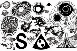 Black hole diagram where a planck scale indicator is near the point of singularity tattoo idea