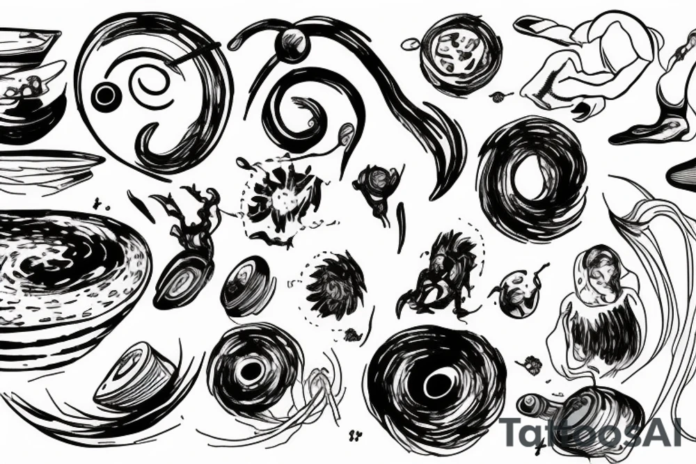 Black hole diagram leading to a bowl of spaghetti tattoo idea