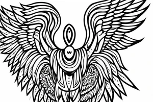 Five eyed bird with unfurled wings and a faceless person holding it in the palm of their hand tattoo idea