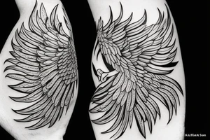 Five eyed bird with unfurled wings and a faceless person holding it in the palm of their hand tattoo idea