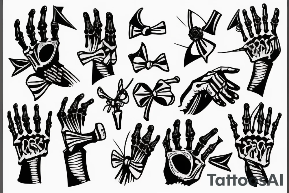Skeleton hand holding a bow tattoo idea